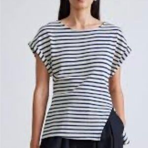 Apiece Apart Navy and White Striped Short Sleeve Top